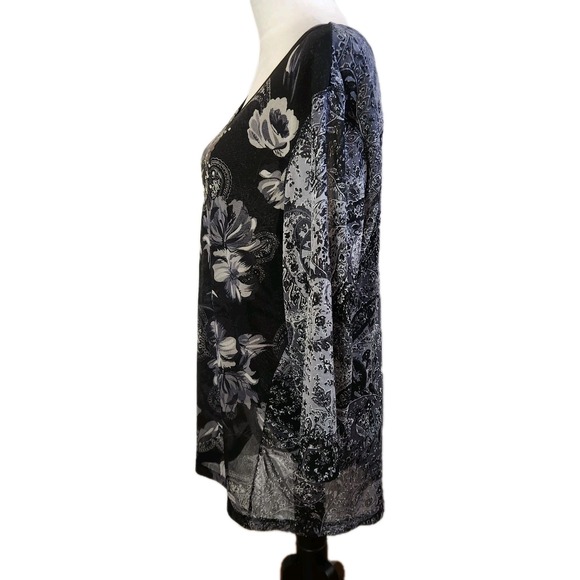 Coldwater Creek Womens Top Size 2X Black Semi Sheer Y2K Sequin Floral Whimsigoth - Picture 5 of 16